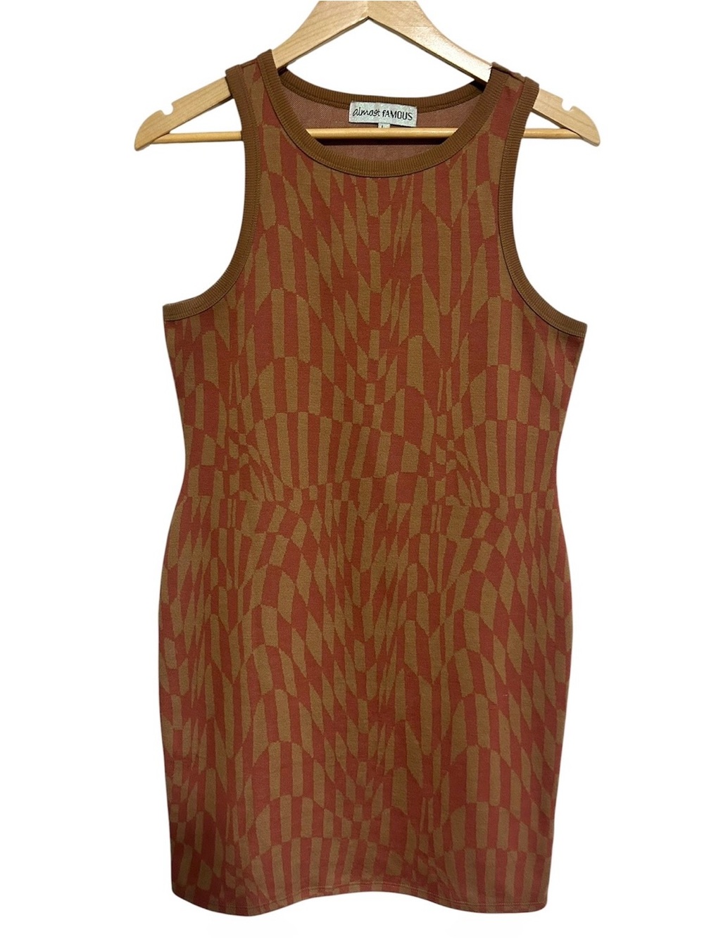 Retro Bodycon Mini Dress Geometric Print Knit Tank 70s Womens Medium